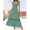 imageZESICA Womens 2025 Summer Lace Strap Sleeveless Square Neck Smocked High Waist Ruffle Hollow Out Flowy A Line Maxi DressGreen