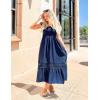 imageZESICA Womens 2025 Summer Lace Strap Sleeveless Square Neck Smocked High Waist Ruffle Hollow Out Flowy A Line Maxi DressNavy