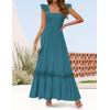 imageZESICA Womens 2025 Summer Lace Strap Sleeveless Square Neck Smocked High Waist Ruffle Hollow Out Flowy A Line Maxi DressTeal
