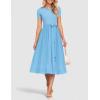 imageZESICA Womens 2025 Summer Short Sleeve Midi Dresses Casual Crew Neck Knit Belted Pleated A Line Flowy Wedding Guest DressLightblue