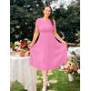 imageZESICA Womens 2025 Summer Short Sleeve Midi Dresses Casual Crew Neck Knit Belted Pleated A Line Flowy Wedding Guest DressPink
