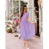 imageZESICA Womens 2025 Summer Short Sleeve Midi Dresses Casual Crew Neck Knit Belted Pleated A Line Flowy Wedding Guest DressPurple