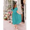 imageZESICA Womens 2025 Summer Short Sleeve Midi Dresses Casual Crew Neck Knit Belted Pleated A Line Flowy Wedding Guest DressTurquoise