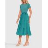 imageZESICA Womens 2025 Summer Short Sleeve Midi Dresses Casual Crew Neck Knit Belted Pleated A Line Flowy Wedding Guest DressTurquoise