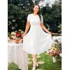 imageZESICA Womens 2025 Summer Short Sleeve Midi Dresses Casual Crew Neck Knit Belted Pleated A Line Flowy Wedding Guest DressWhite