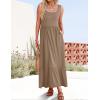 imageZESICA Womens 2025 Summer Sleeveless Dress Square Neck Pleated Swing Casual Maxi Dresses with PocketsKhaki