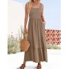 imageZESICA Womens 2025 Summer Sleeveless Dress Square Neck Pleated Swing Casual Maxi Dresses with PocketsKhaki
