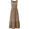 imageZESICA Womens 2025 Summer Sleeveless Dress Square Neck Pleated Swing Casual Maxi Dresses with PocketsKhaki