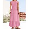imageZESICA Womens 2025 Summer Sleeveless Dress Square Neck Pleated Swing Casual Maxi Dresses with PocketsPink