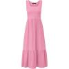 imageZESICA Womens 2025 Summer Sleeveless Dress Square Neck Pleated Swing Casual Maxi Dresses with PocketsPink