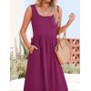 imageZESICA Womens 2025 Summer Sleeveless Dress Square Neck Pleated Swing Casual Maxi Dresses with PocketsPlum