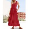 imageZESICA Womens 2025 Summer Sleeveless Dress Square Neck Pleated Swing Casual Maxi Dresses with PocketsRed