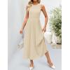 imageZESICA Womens 2025 Summer Sleeveless Midi Dresses Casual Crewneck Ribbed Knit Pleated A Line Swing Long Party DressApricot