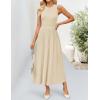 imageZESICA Womens 2025 Summer Sleeveless Midi Dresses Casual Crewneck Ribbed Knit Pleated A Line Swing Long Party DressApricot
