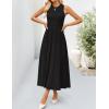 imageZESICA Womens 2025 Summer Sleeveless Midi Dresses Casual Crewneck Ribbed Knit Pleated A Line Swing Long Party DressBlack