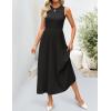 imageZESICA Womens 2025 Summer Sleeveless Midi Dresses Casual Crewneck Ribbed Knit Pleated A Line Swing Long Party DressBlack