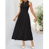imageZESICA Womens 2025 Summer Sleeveless Midi Dresses Casual Crewneck Ribbed Knit Pleated A Line Swing Long Party DressBlack