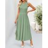 imageZESICA Womens 2025 Summer Sleeveless Midi Dresses Casual Crewneck Ribbed Knit Pleated A Line Swing Long Party DressGreen