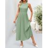 imageZESICA Womens 2025 Summer Sleeveless Midi Dresses Casual Crewneck Ribbed Knit Pleated A Line Swing Long Party DressGreen