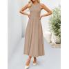 imageZESICA Womens 2025 Summer Sleeveless Midi Dresses Casual Crewneck Ribbed Knit Pleated A Line Swing Long Party DressKhaki