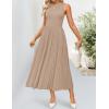 imageZESICA Womens 2025 Summer Sleeveless Midi Dresses Casual Crewneck Ribbed Knit Pleated A Line Swing Long Party DressKhaki