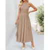 imageZESICA Womens 2025 Summer Sleeveless Midi Dresses Casual Crewneck Ribbed Knit Pleated A Line Swing Long Party DressKhaki