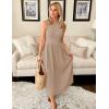 imageZESICA Womens 2025 Summer Sleeveless Midi Dresses Casual Crewneck Ribbed Knit Pleated A Line Swing Long Party DressKhaki