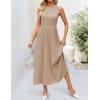 imageZESICA Womens 2025 Summer Sleeveless Midi Dresses Casual Crewneck Ribbed Knit Pleated A Line Swing Long Party DressKhaki