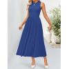 imageZESICA Womens 2025 Summer Sleeveless Midi Dresses Casual Crewneck Ribbed Knit Pleated A Line Swing Long Party DressNavy