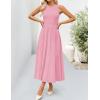imageZESICA Womens 2025 Summer Sleeveless Midi Dresses Casual Crewneck Ribbed Knit Pleated A Line Swing Long Party DressPink