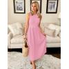 imageZESICA Womens 2025 Summer Sleeveless Midi Dresses Casual Crewneck Ribbed Knit Pleated A Line Swing Long Party DressPink