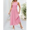 imageZESICA Womens 2025 Summer Sleeveless Midi Dresses Casual Crewneck Ribbed Knit Pleated A Line Swing Long Party DressPink