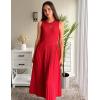 imageZESICA Womens 2025 Summer Sleeveless Midi Dresses Casual Crewneck Ribbed Knit Pleated A Line Swing Long Party DressRed
