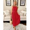 imageZESICA Womens 2025 Summer Sleeveless Midi Dresses Casual Crewneck Ribbed Knit Pleated A Line Swing Long Party DressRed