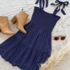 imageZESICA Womens 2025 Summer Spaghetti Strap Sleeveless Square Neck Ruffle A Line Swing Mini DressRoyalblue