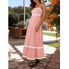 imageZESICA Womens 2025 Summer Spaghetti Straps Sleeveless Backless Sundress Flowy Smocked Lace Swing A Line Midi DressCoral Pink