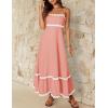 imageZESICA Womens 2025 Summer Spaghetti Straps Sleeveless Backless Sundress Flowy Smocked Lace Swing A Line Midi DressCoral Pink
