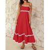 imageZESICA Womens 2025 Summer Spaghetti Straps Sleeveless Backless Sundress Flowy Smocked Lace Swing A Line Midi DressRed