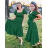 imageZESICA Womens 2025 Summer Square Neck Short Puff Sleeve Solid Color High Waist Casual Smocked Flowy A Line Tiered Midi DressForest Green