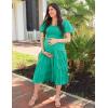 imageZESICA Womens 2025 Summer Square Neck Short Puff Sleeve Solid Color High Waist Casual Smocked Flowy A Line Tiered Midi DressGreen