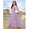imageZESICA Womens 2025 Summer Square Neck Short Puff Sleeve Solid Color High Waist Casual Smocked Flowy A Line Tiered Midi DressLight Purple