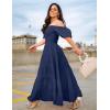 imageZESICA Womens 2025 Summer Square Neck Short Puff Sleeve Solid Color High Waist Casual Smocked Flowy A Line Tiered Midi DressNavy