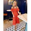 imageZESICA Womens 2025 Summer Square Neck Short Puff Sleeve Solid Color High Waist Casual Smocked Flowy A Line Tiered Midi DressOrange