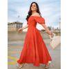 imageZESICA Womens 2025 Summer Square Neck Short Puff Sleeve Solid Color High Waist Casual Smocked Flowy A Line Tiered Midi DressOrange