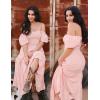 imageZESICA Womens 2025 Summer Square Neck Short Puff Sleeve Solid Color High Waist Casual Smocked Flowy A Line Tiered Midi DressPink