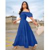 imageZESICA Womens 2025 Summer Square Neck Short Puff Sleeve Solid Color High Waist Casual Smocked Flowy A Line Tiered Midi DressRoyal Blue