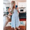 imageZESICA Womens 2025 Summer Square Neck Short Puff Sleeve Solid Color High Waist Casual Smocked Flowy A Line Tiered Midi DressSky Blue