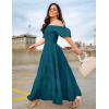 imageZESICA Womens 2025 Summer Square Neck Short Puff Sleeve Solid Color High Waist Casual Smocked Flowy A Line Tiered Midi DressTeal