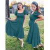 imageZESICA Womens 2025 Summer Square Neck Short Puff Sleeve Solid Color High Waist Casual Smocked Flowy A Line Tiered Midi DressTeal Green