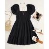 imageZESICA Womens Boho 2025 Summer Square Neck Puff Sleeve Off Shoulder Smocked Tiered Casual A Line Short Mini DressBlack